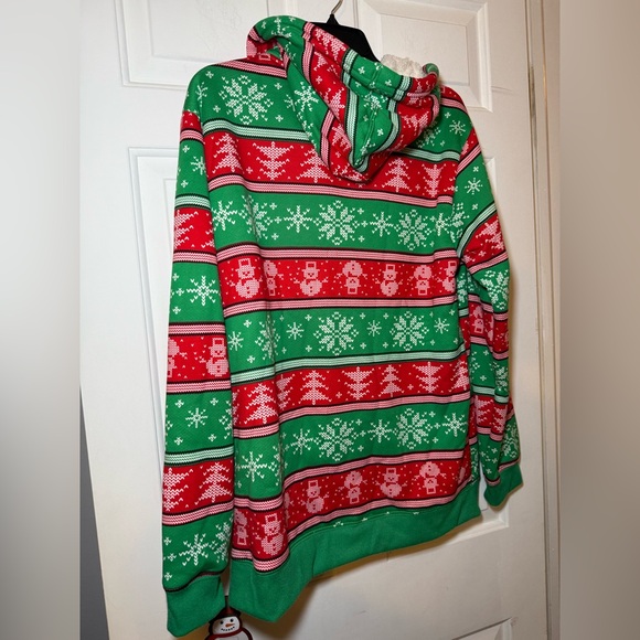 Christmas Hoodie Red Green Stripe Sherpa Medium Ugly Christmas Sweater NWT - Picture 6 of 8